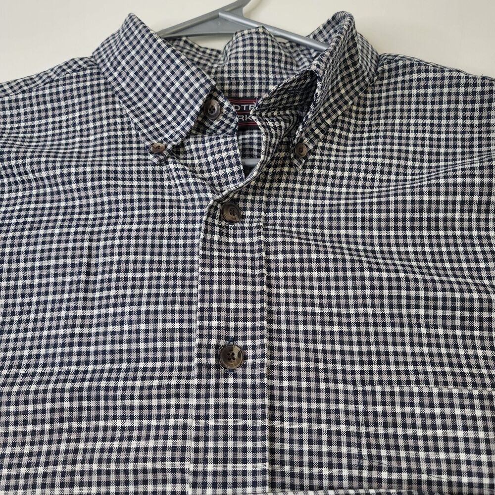Roundtree & Yorke Linen Cotton Shirt L Black White Gray Check Short Sleeve